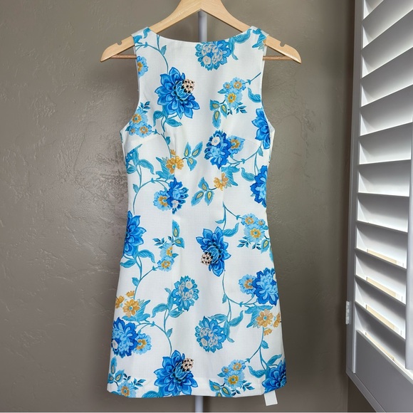 Commense Blue Yellow Floral Backless A-Line Mini Dress XS NWT Open Back - Picture 4 of 13
